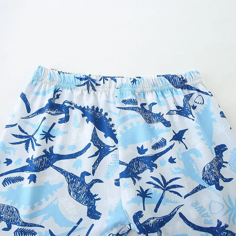 Kids Dinosaur Print Summer Suit Blue White