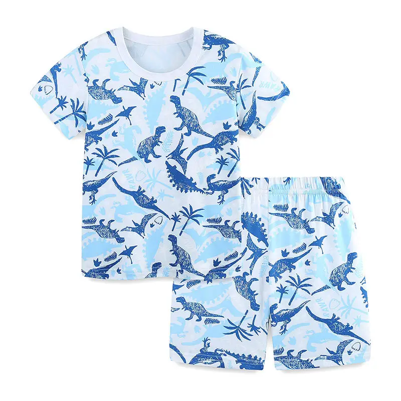 Kids Dinosaur Print Summer Suit Blue White