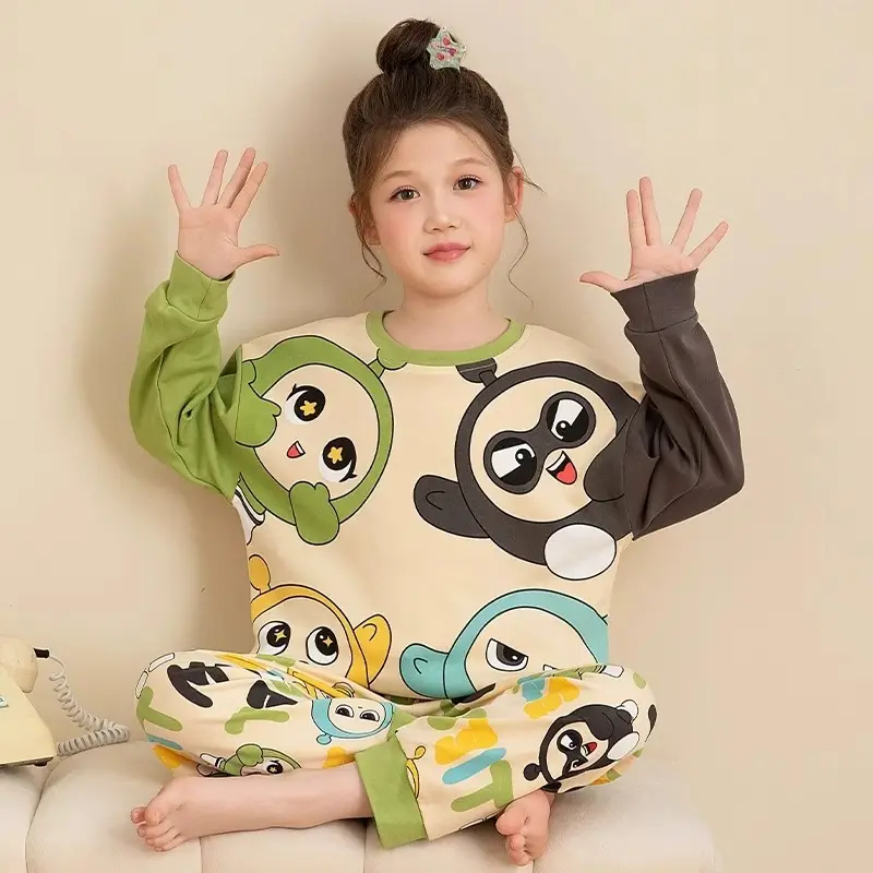 Nezha Cartoon Pajamas for Girls Blue Striped Warm Comfort