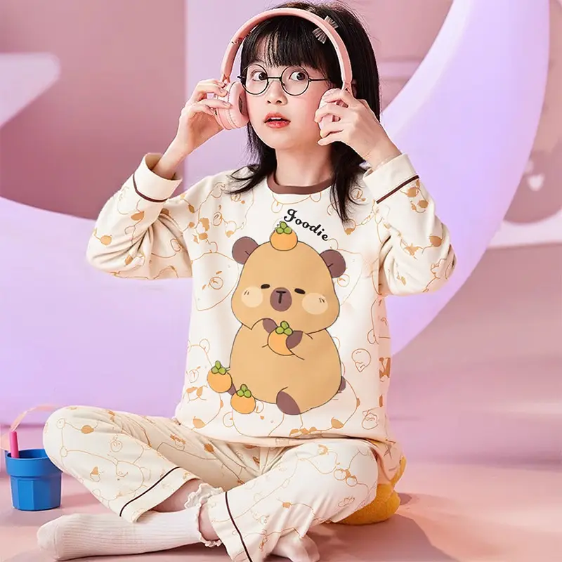 Nezha Cartoon Pajamas for Girls Blue Striped Warm Comfort