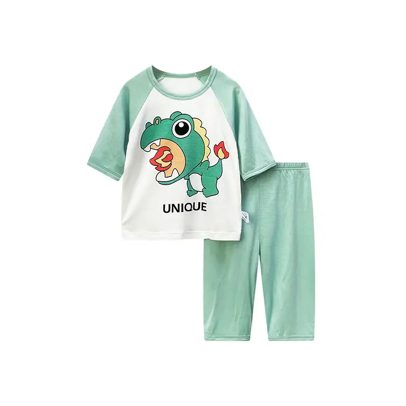 Kids Dinosaur Pajamas Set Light Green Summer Wear