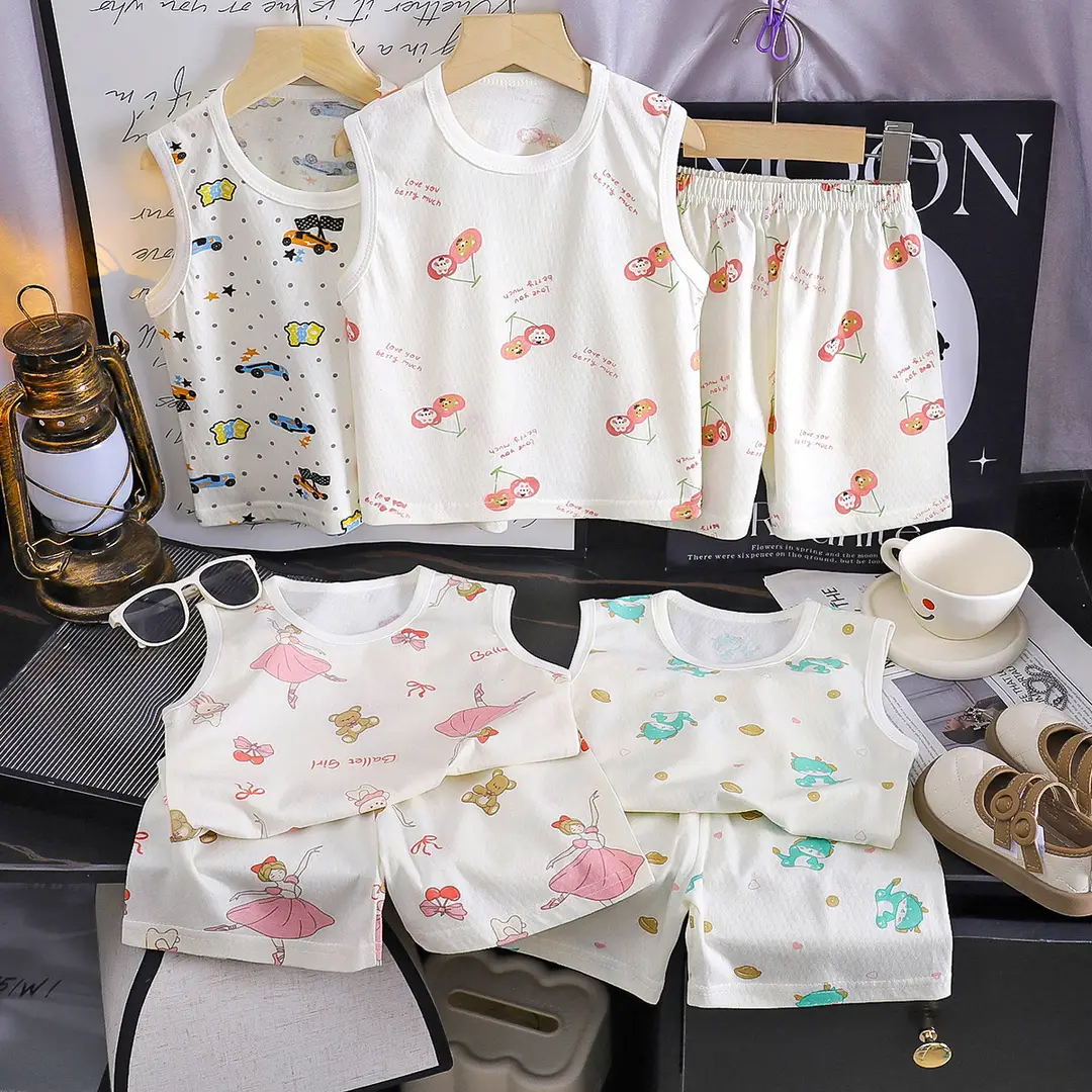 Kids Vests & Shorts Set Korean Print Cotton Warm