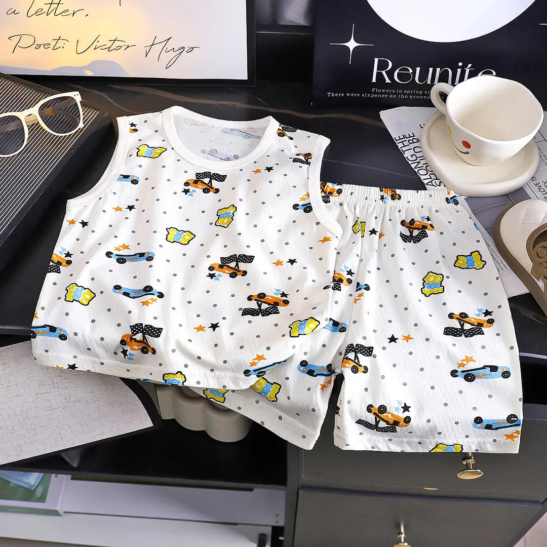 Kids Vests & Shorts Set Korean Print Cotton Summer Wear