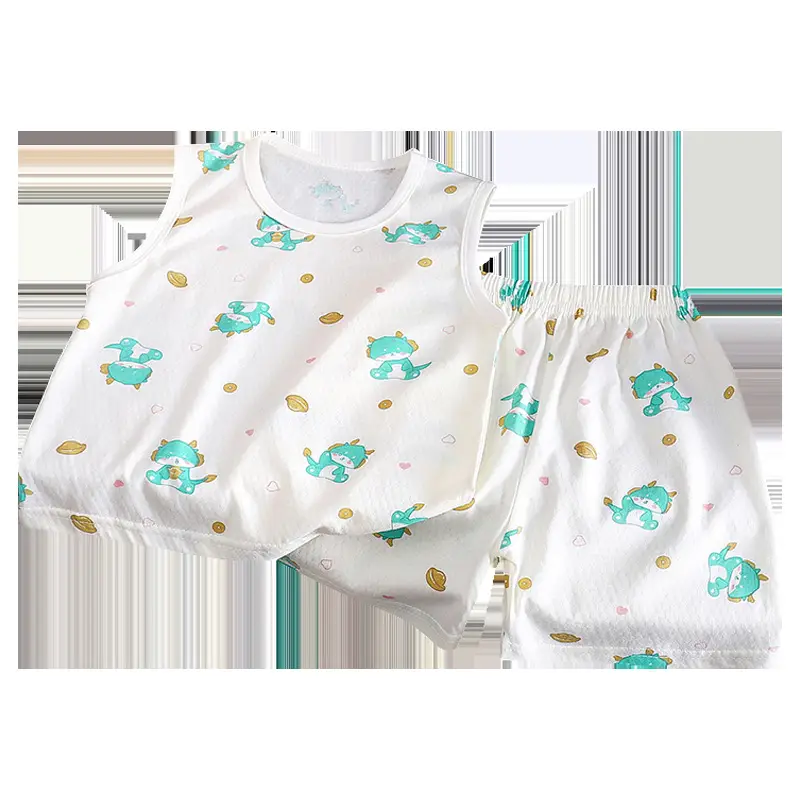 Kids Vests & Shorts Set Korean Print Cotton Summer Wear