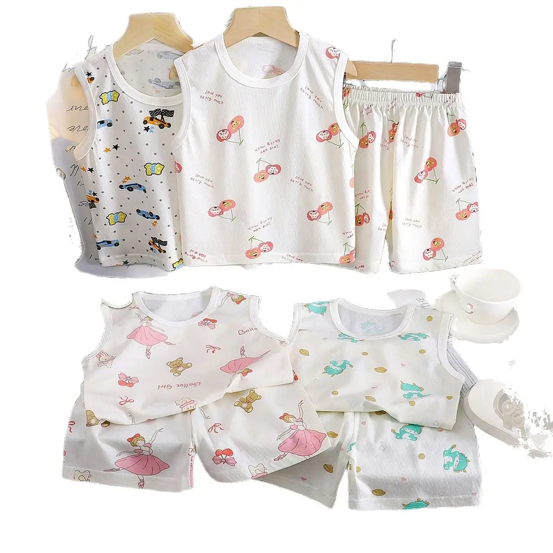 Kids Vests & Shorts Set Korean Print Cotton Summer Wear