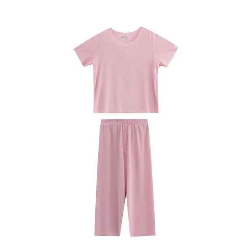 Kids Ice Silk Pajamas Summer Set Pink Grey