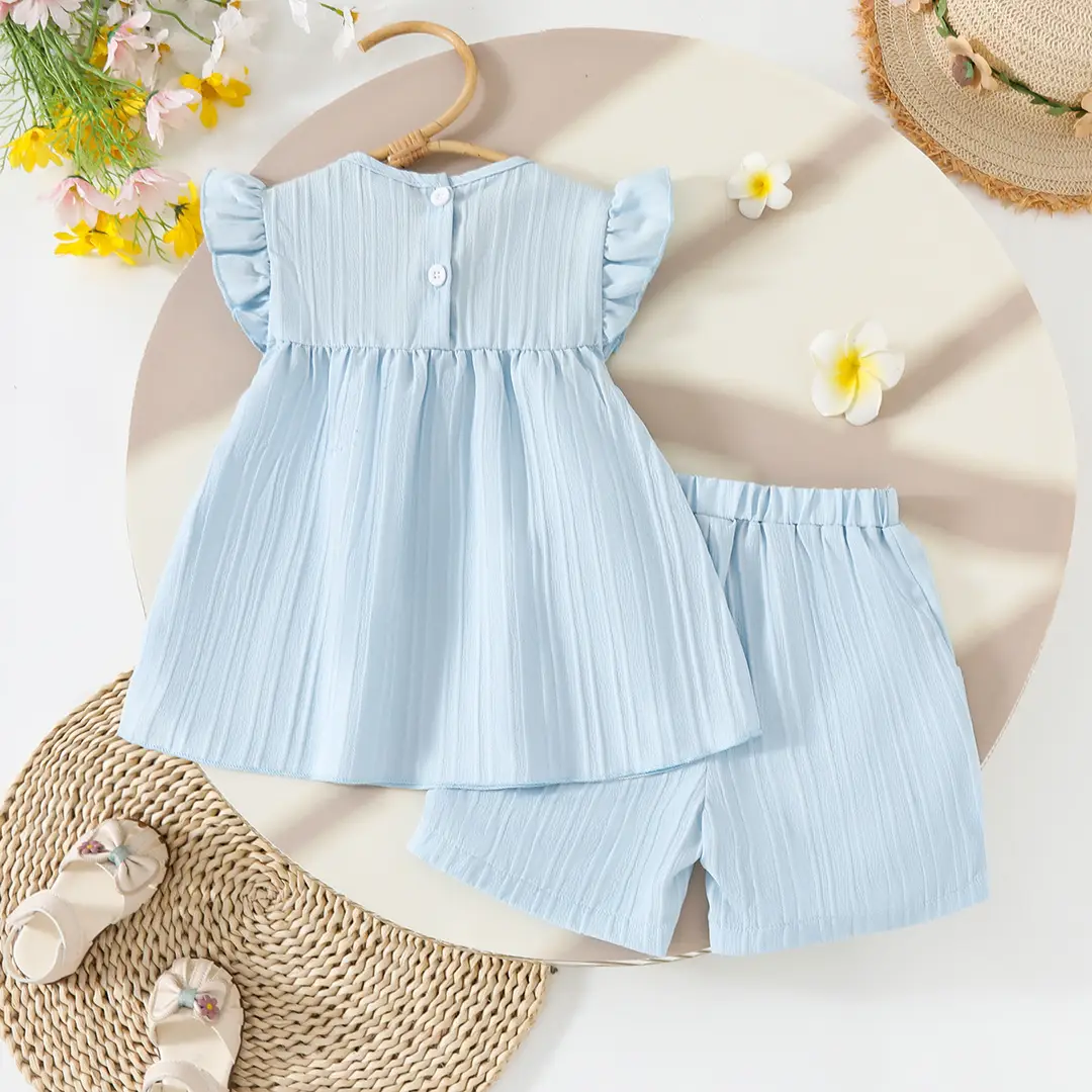 Light Blue 3D Floral Baby Suit for Girls 3-4 Years