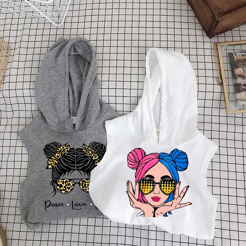 Kids Korean Print Hoodie Shorts Set White Grey Summer