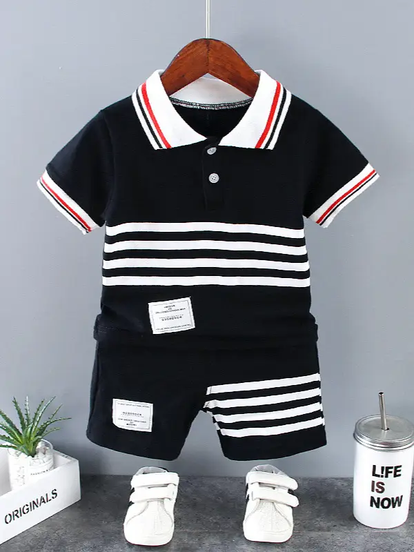 Kids Black Polo Shirt & White Shorts Set for Boys 2-5Y
