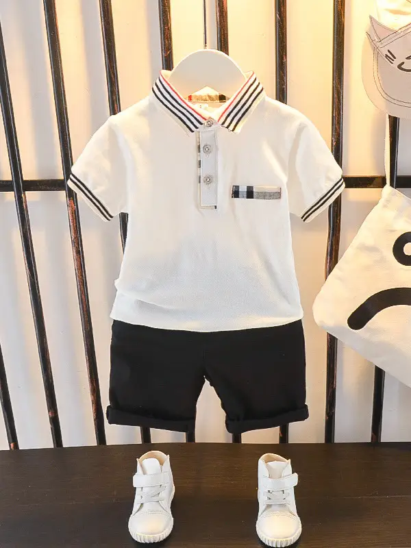 Black Polo Shirt with White Shorts for Kids 80cm