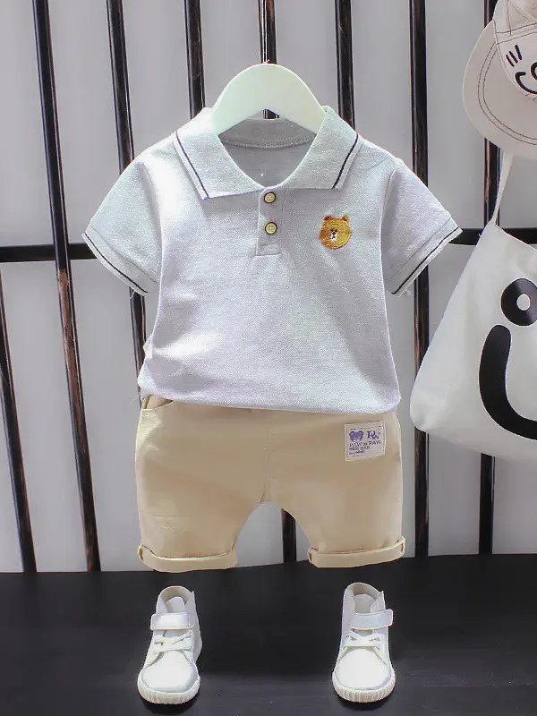 Black Polo Shirt with White Shorts for Kids 80cm