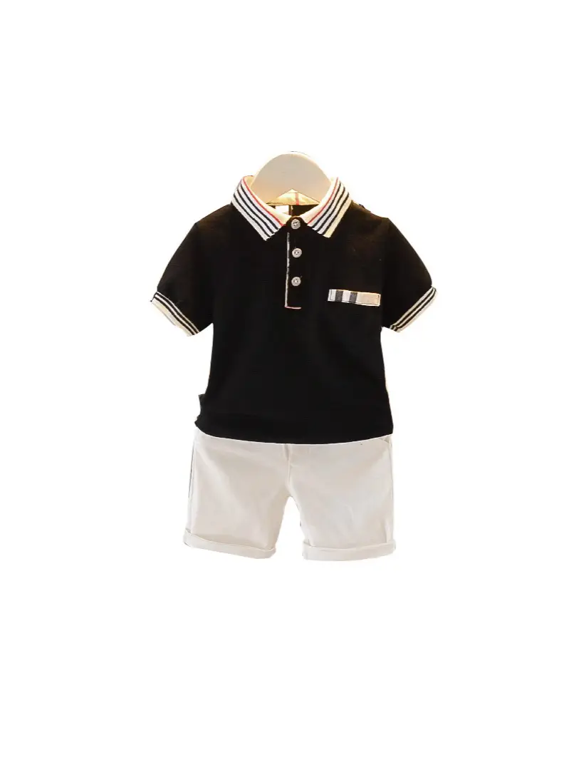 Black Polo Shirt with White Shorts for Kids 80cm