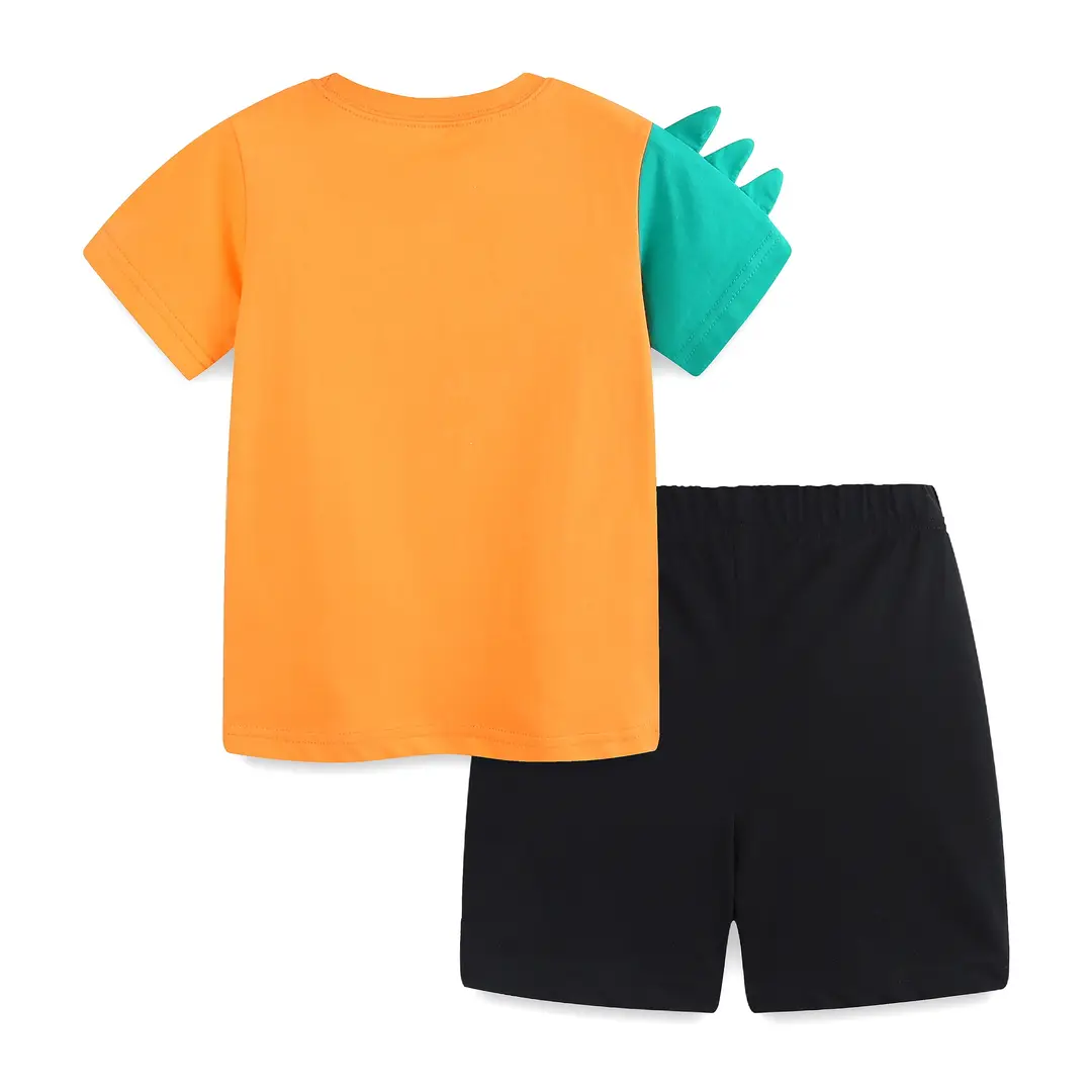 Boys Dinosaur T-Shirt Orange Black Shorts Set