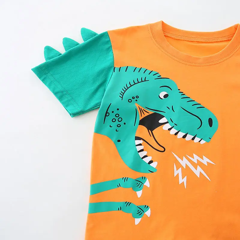 Boys Dinosaur T-Shirt Orange Black Shorts Set