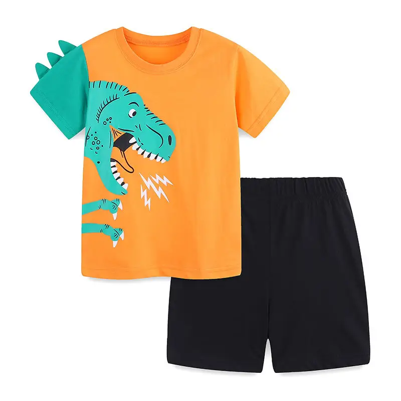 Boys Dinosaur T-Shirt Orange Black Shorts Set