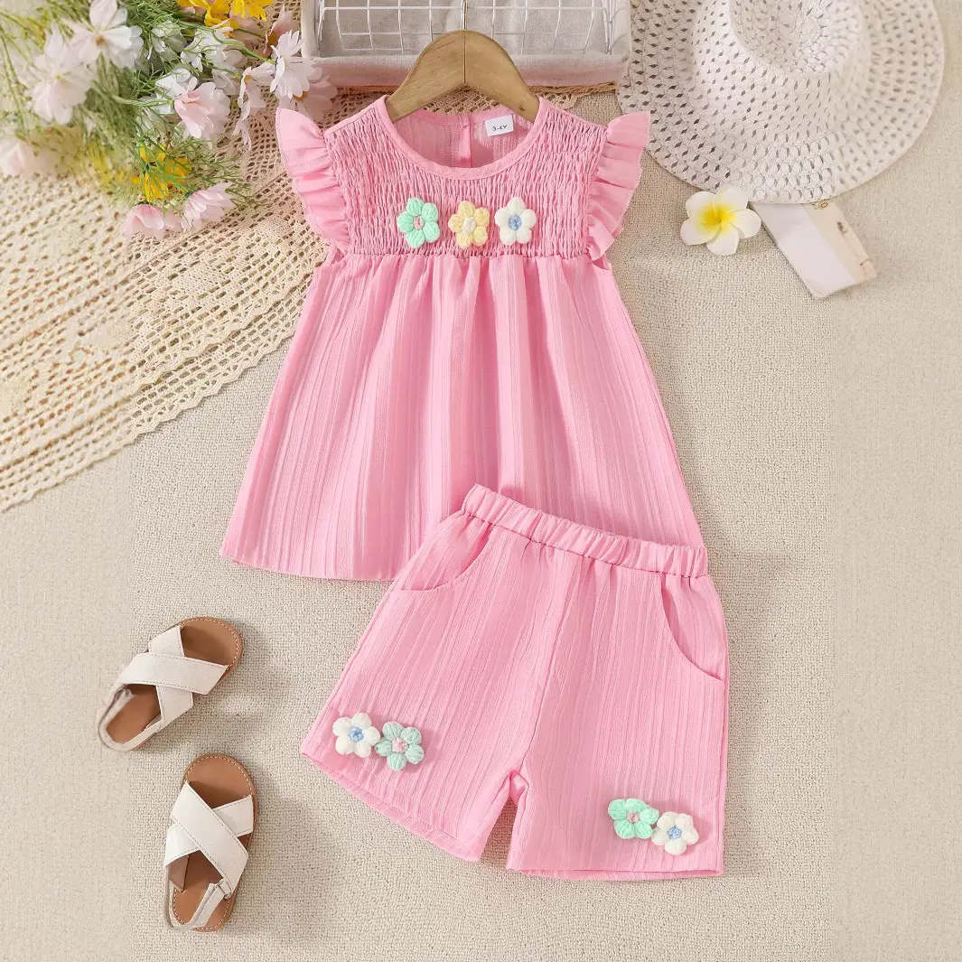 Light Green 3D Floral Baby Suit Set for Girls