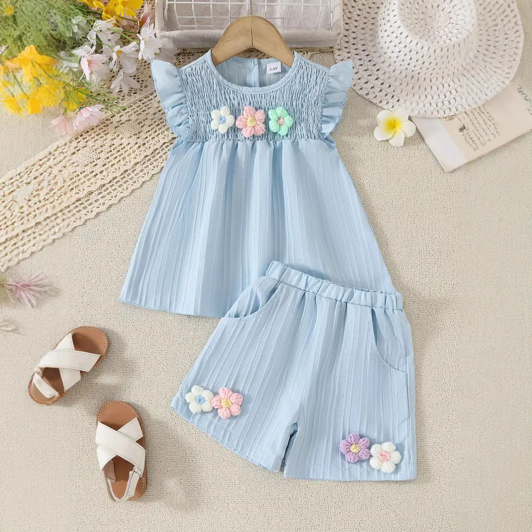 Light Green 3D Floral Baby Suit Set for Girls