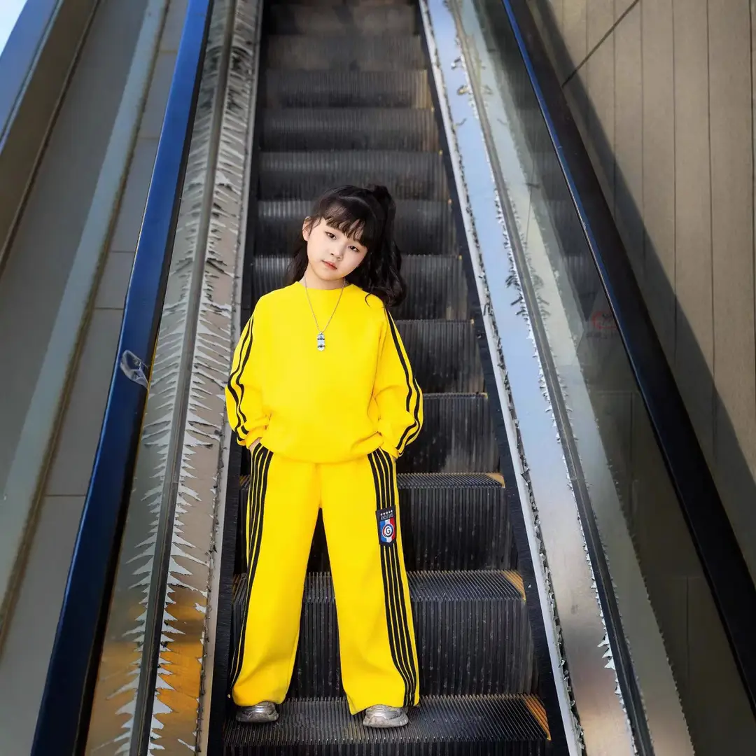 Kids Yellow Streetwear Suit for Boys Girls Spring Wear