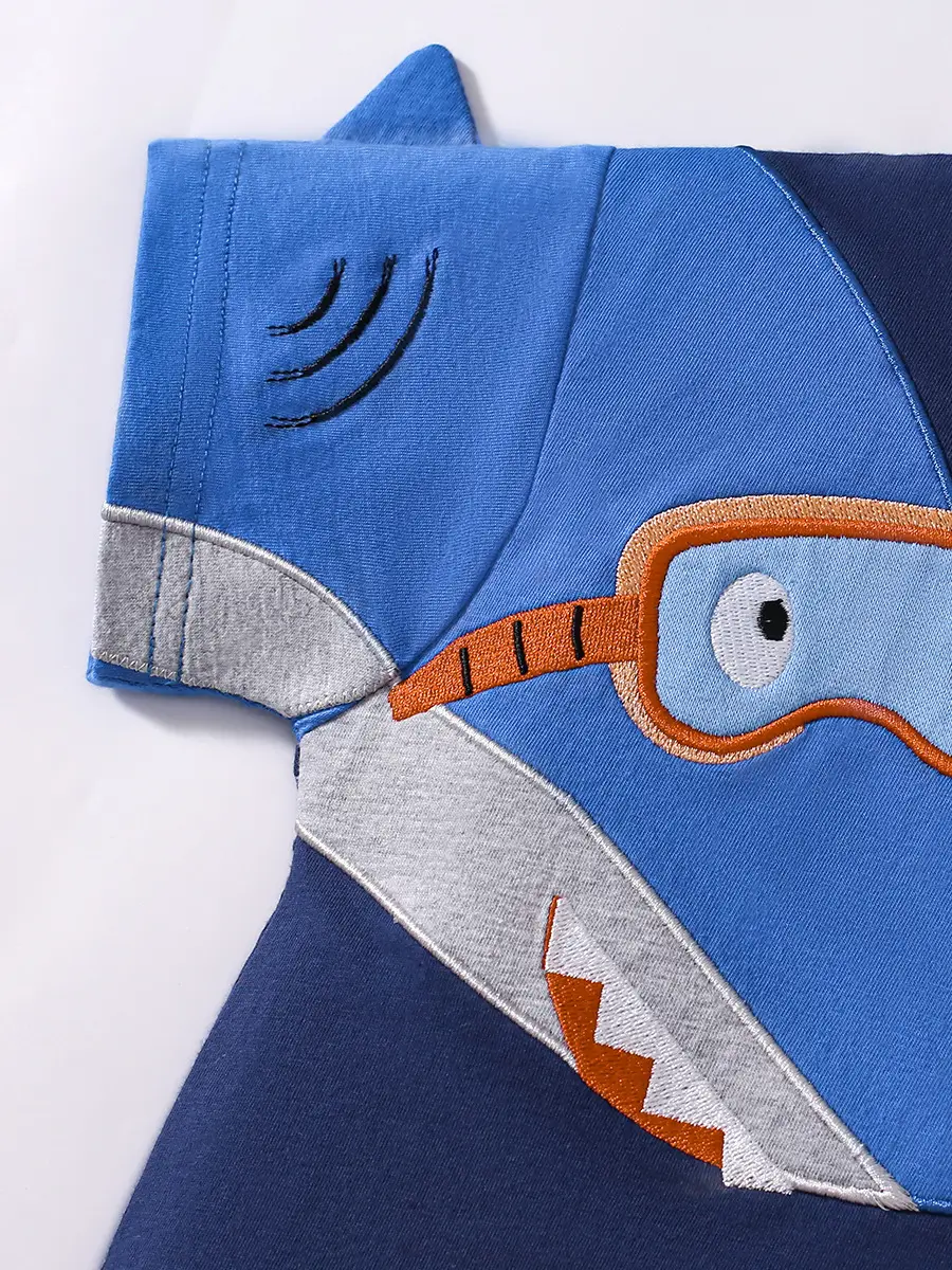 Kids Shark Print Blue Shorts Suit for Boys