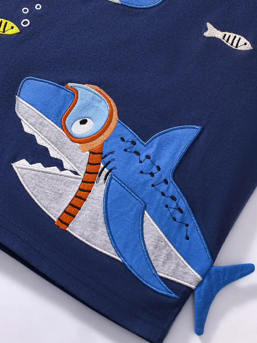 Kids Shark Print Blue Shorts Suit for Boys
