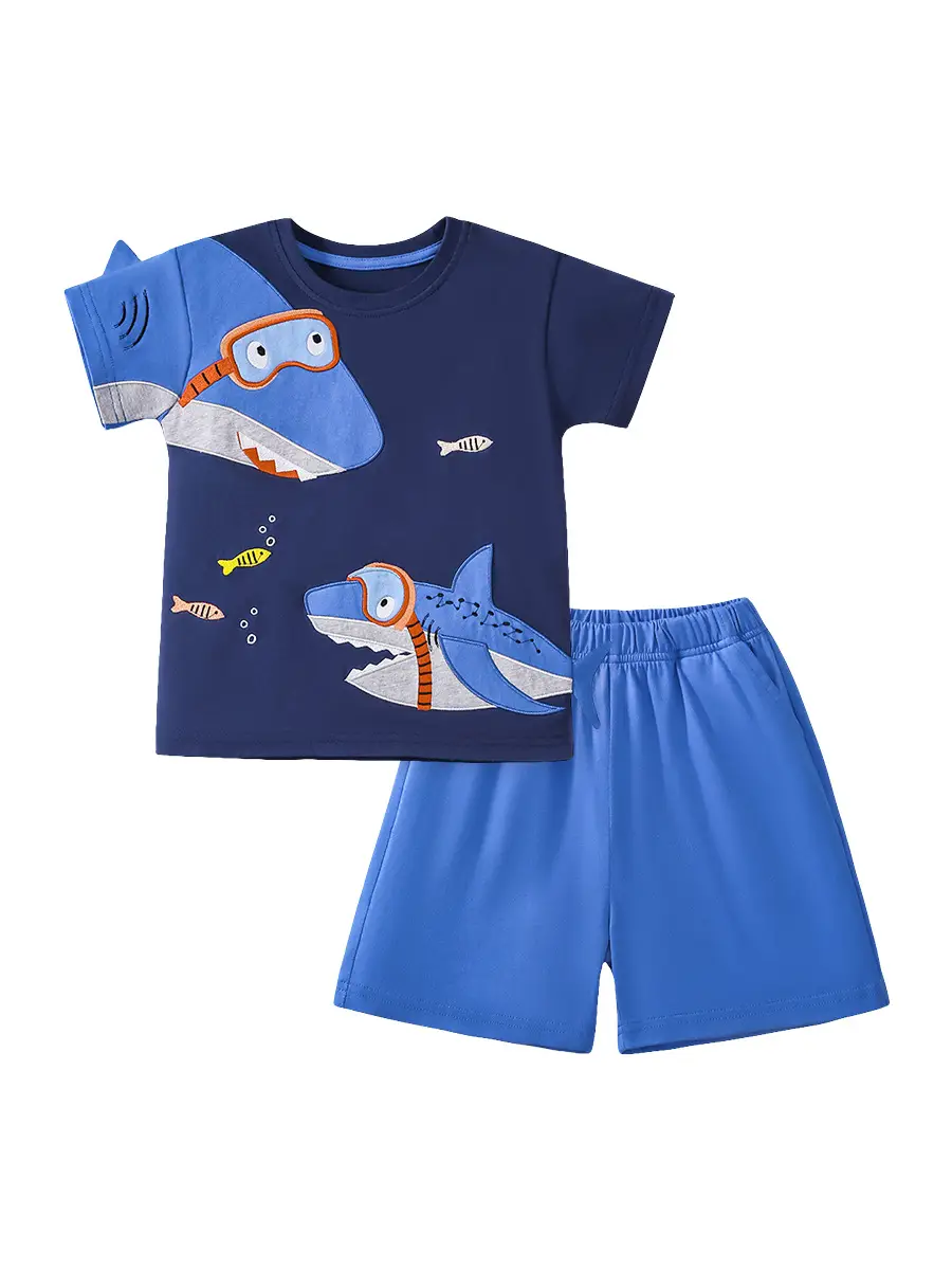 Kids Shark Print Blue Shorts Suit for Boys