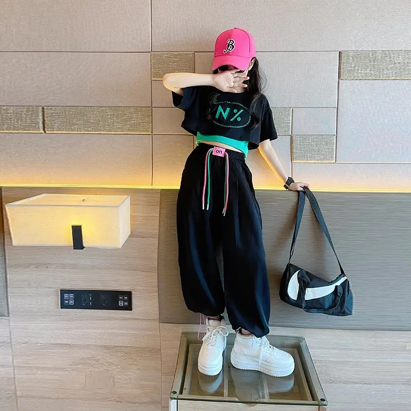 Black Korean Style 3-Piece Suit for Girls 120cm