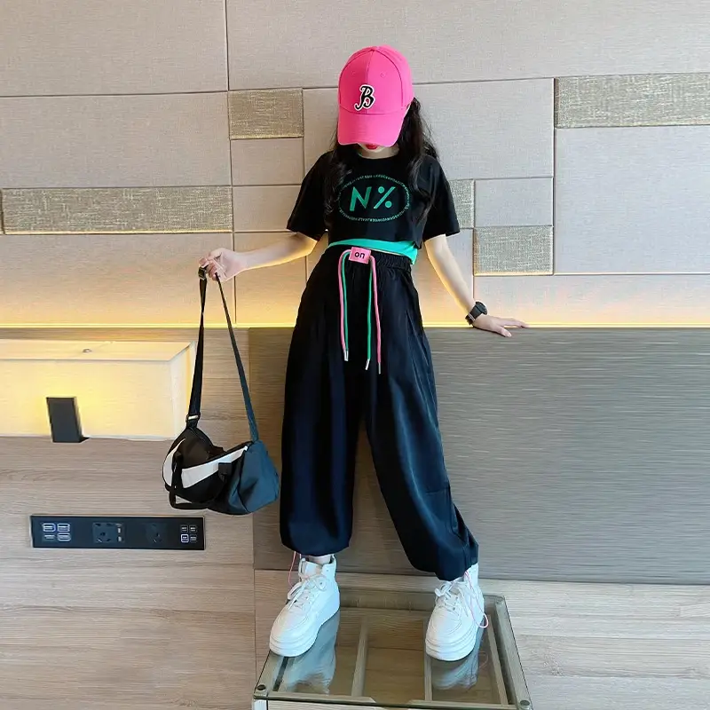 Black Korean Style 3-Piece Suit for Girls 120cm