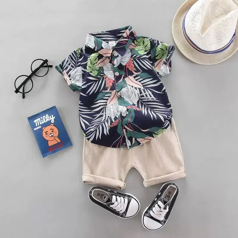 Kids Tropical Print Shirt Suit 0-4Yr Short Sleeve