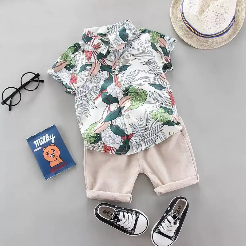 Kids Tropical Print Shirt Suit 0-4Yr Short Sleeve