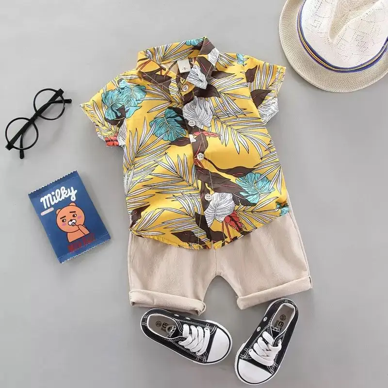 Kids Tropical Print Shirt Suit 0-4Yr Short Sleeve