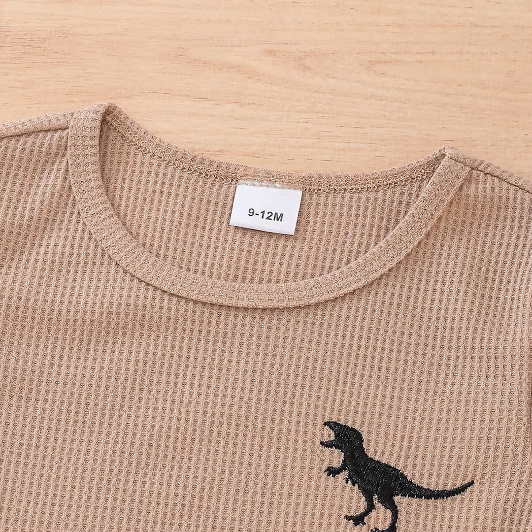 Kids Dinosaur Vest Suit Khaki Waffle Summer Wear