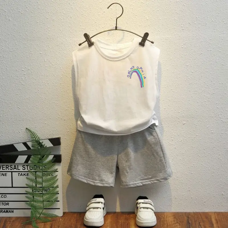 Sleeveless Vest Suit Rainbow Sun Kids Summer Set