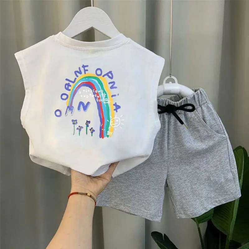Sleeveless Vest Suit Rainbow Sun Kids Summer Set