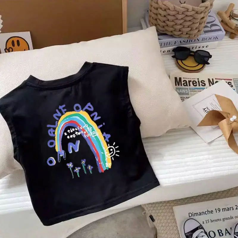 Sleeveless Vest Suit Rainbow Sun Kids Summer Set