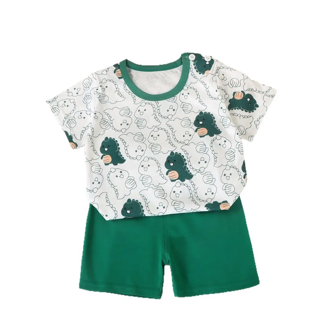 Kids Striped Cotton Shorts Set with Elephant Embroidery