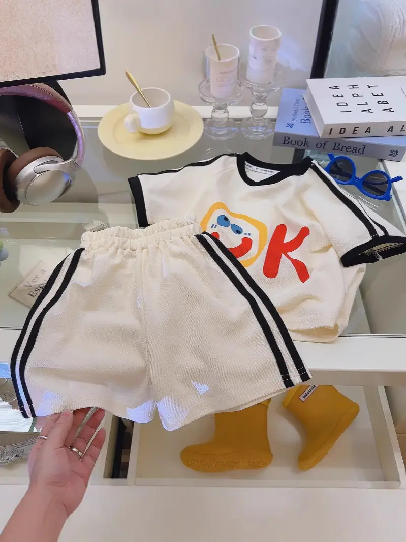 Off-White Kids T-Shirt with Cartoon Print & Black Trim