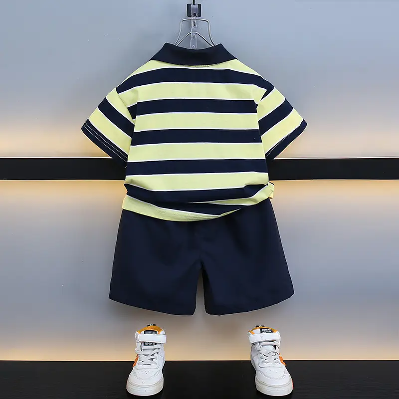 Kids Striped Polo Shorts Set Navy Yellow