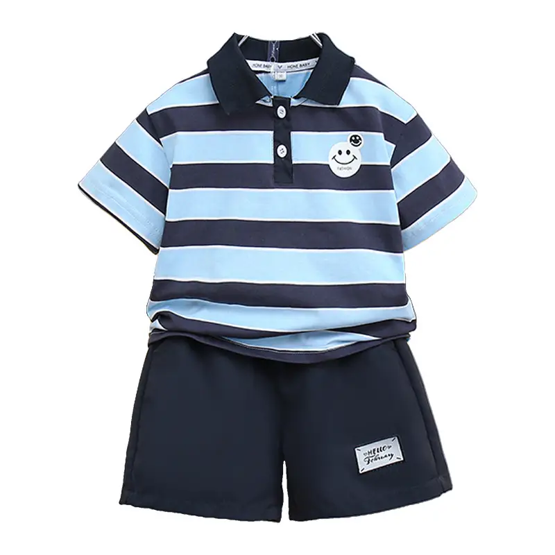 Kids Striped Polo Shorts Set Navy Yellow