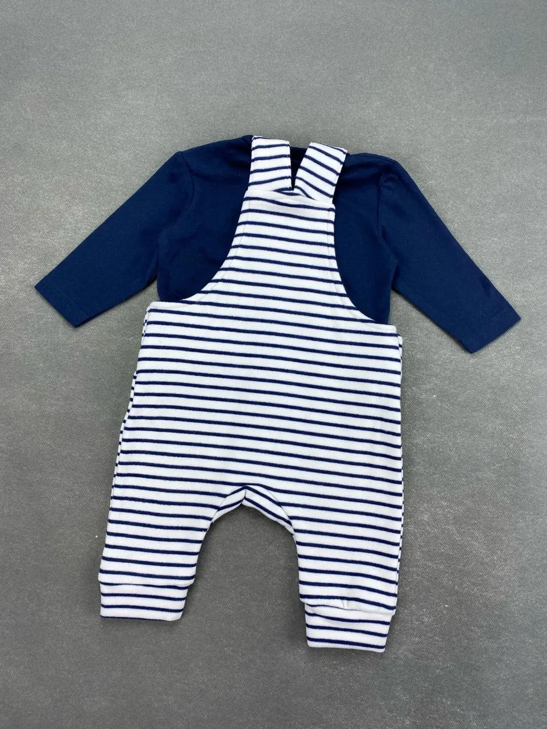 Navy Striped Baby Overalls Set with Front Pocket