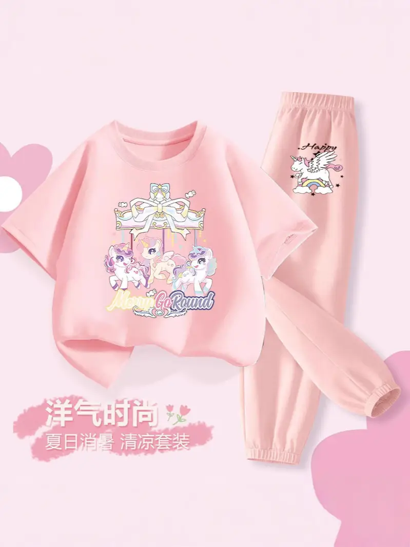 Lavender Cartoon Girls 2-Piece Cotton Summer Set