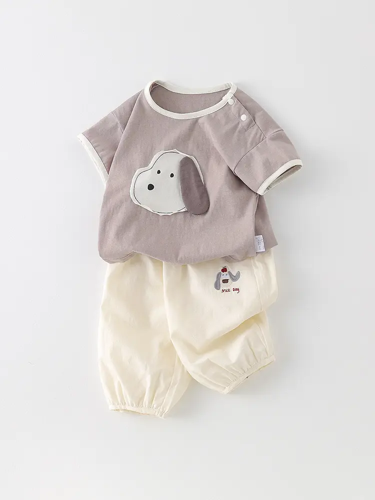 Baby Dog Print Summer T-Shirt & Pants Set