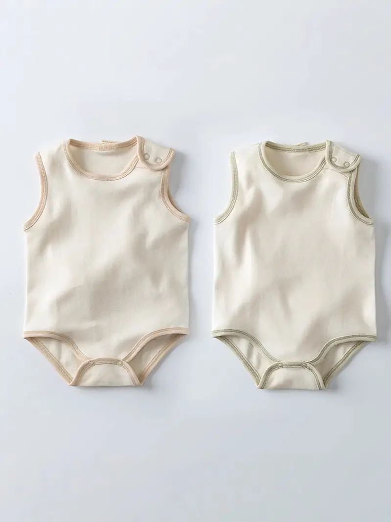 Sleeveless Cotton Baby Jumpsuits Beige Summer