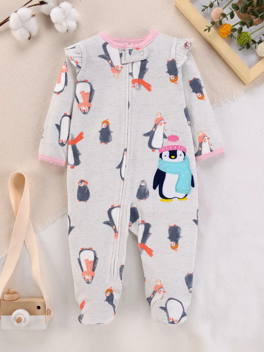 Soft Cotton Newborn Jumpsuit Sunflower Bird Owl Design