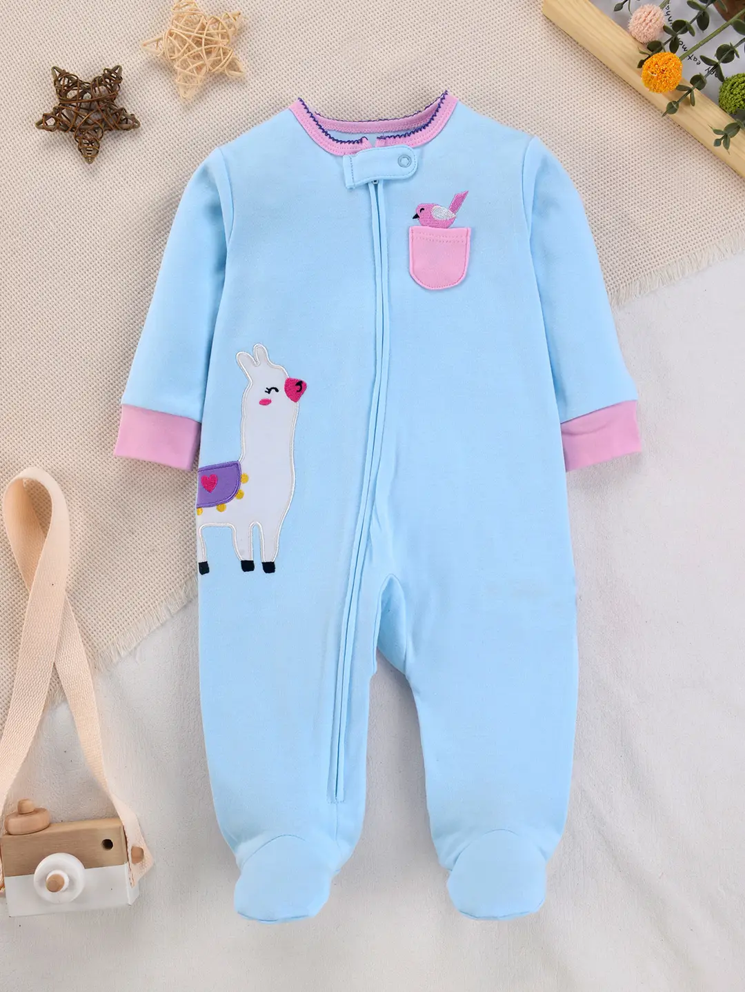 Soft Cotton Newborn Jumpsuit Sunflower Bird Owl Design
