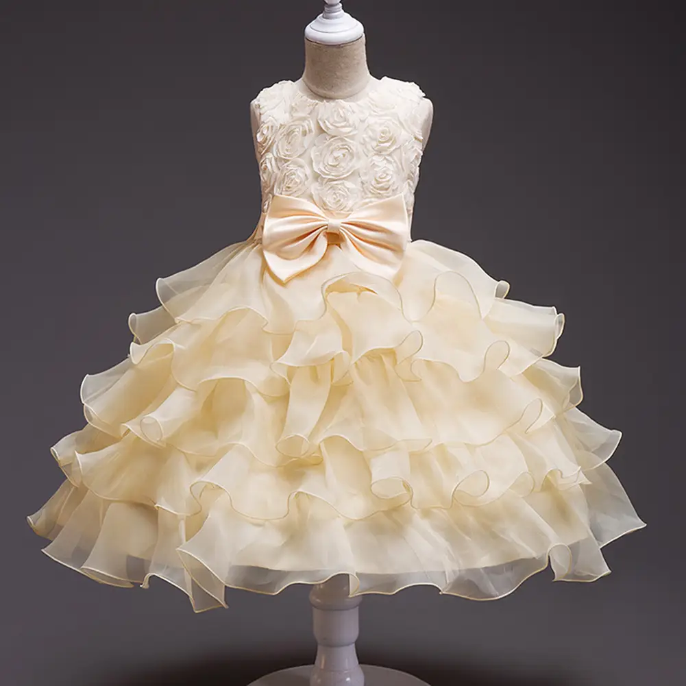 Purple 3D Ruffled Kids Wedding Dress for Girls 3-8Y