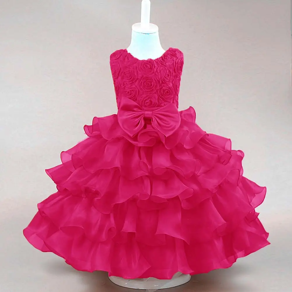 Purple 3D Ruffled Kids Wedding Dress for Girls 3-8Y