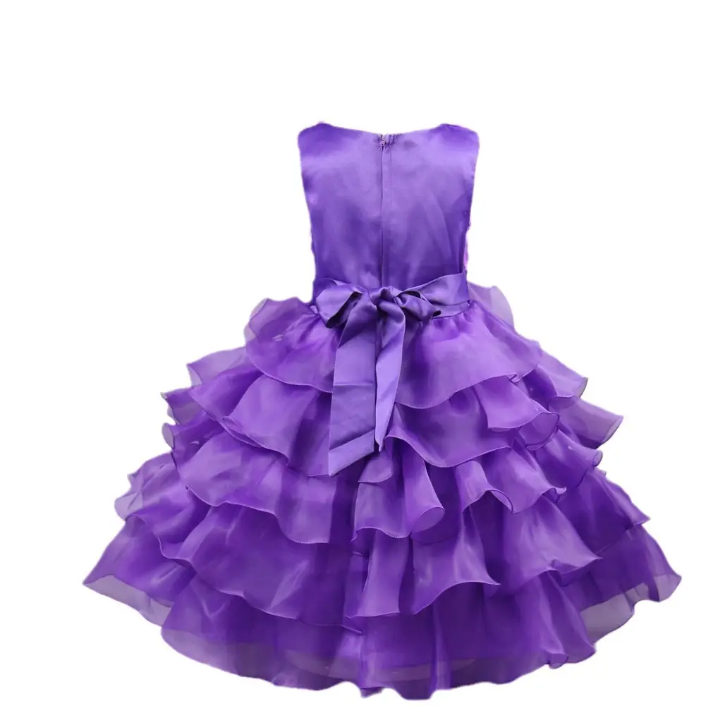Purple 3D Ruffled Kids Wedding Dress for Girls 3-8Y