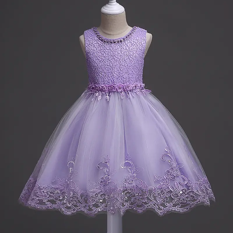 Lavender Princess Dress for Girls with Lace & Beading