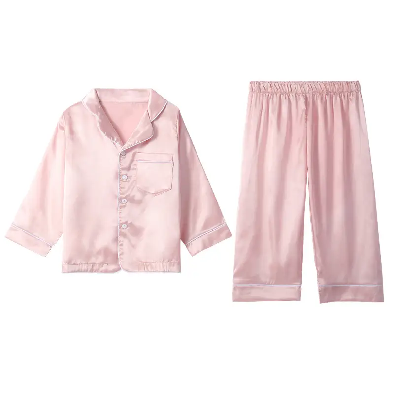 Pink Imitation Silk Pajama Set for Girls Boys