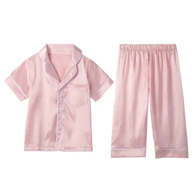 Pink Imitation Silk Pajama Set for Girls Boys